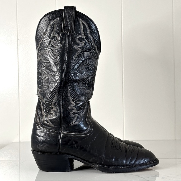 Vintage Hondo Black Leather Cowboy Boots 9.5 Western Texas Mexico - Picture 3 of 12